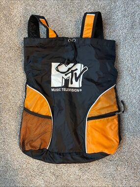 Vintage MTV Black and Orange Drawstring Tote Backpack
